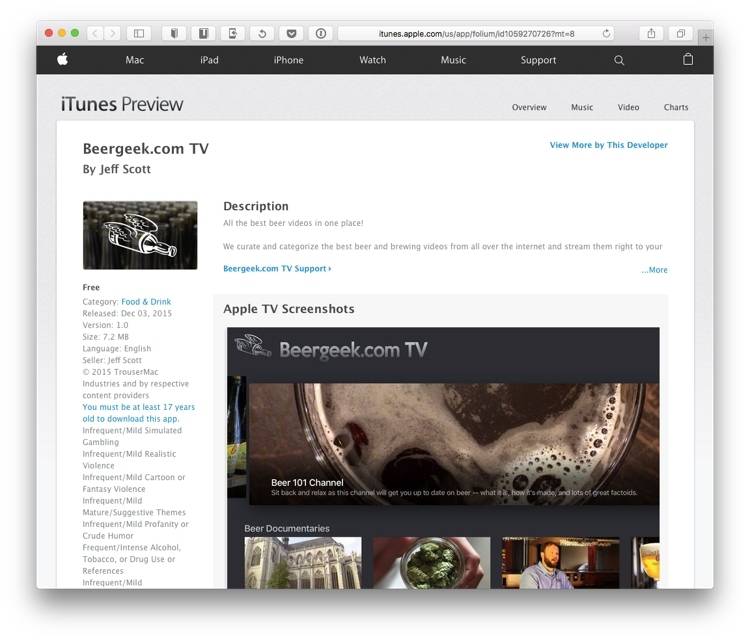 Beergeek.com TV Apple TV web preview