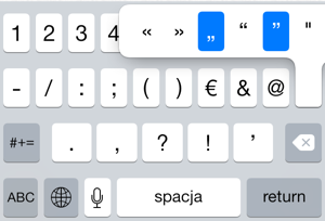 Jak uzyskać polskie cudzysłowy w iPhone i iPadzie, iOS