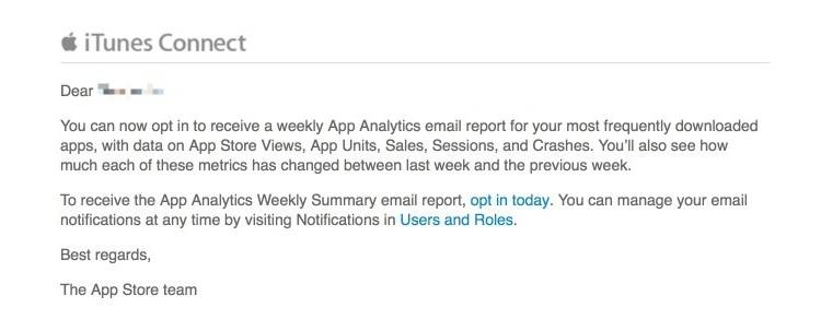 App Store iTunes Connect Weekly Stats