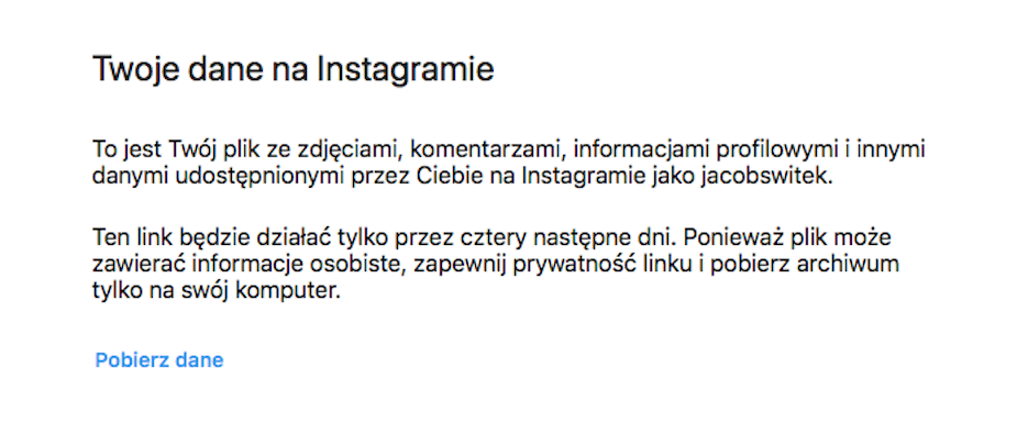 Instagram pobieranie danych