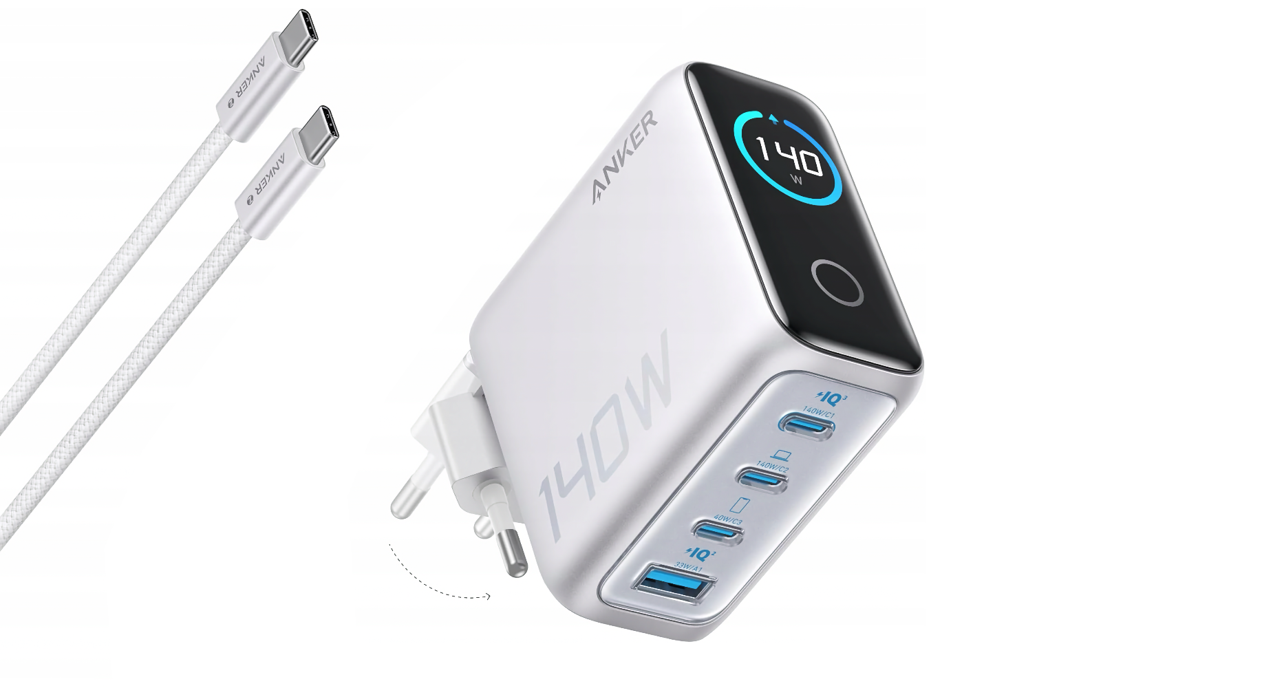 Test czteroportowej szybkiej ładowarki 140 W z wyświetlaczem marki ANKER