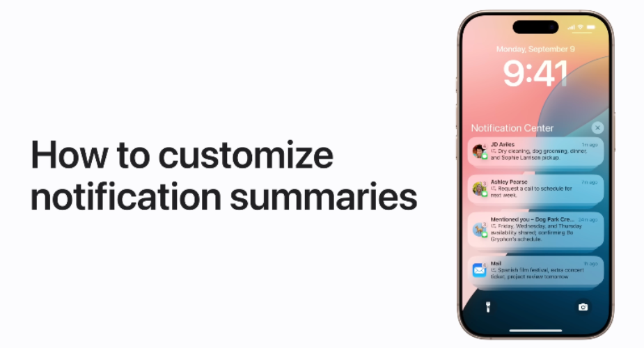 Poradnik Apple dotyczący streszczania powiadomień z użyciem AI